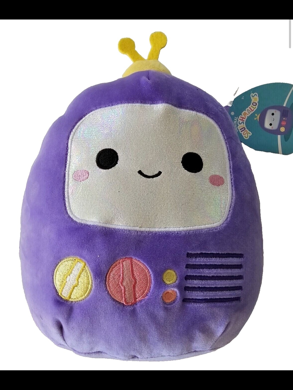Squishmallows 'Angus' Purple with Yellow Antennae and Iridescent Face NWT